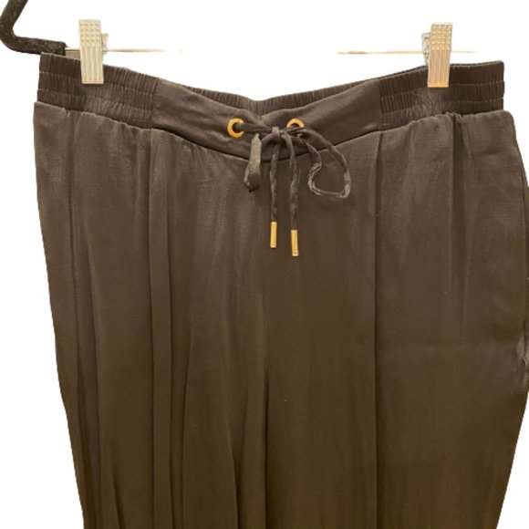 Zara Black Satin Elastic Waist Slacks with Drawstring - Women's Size Medium - Picture 2 of 7